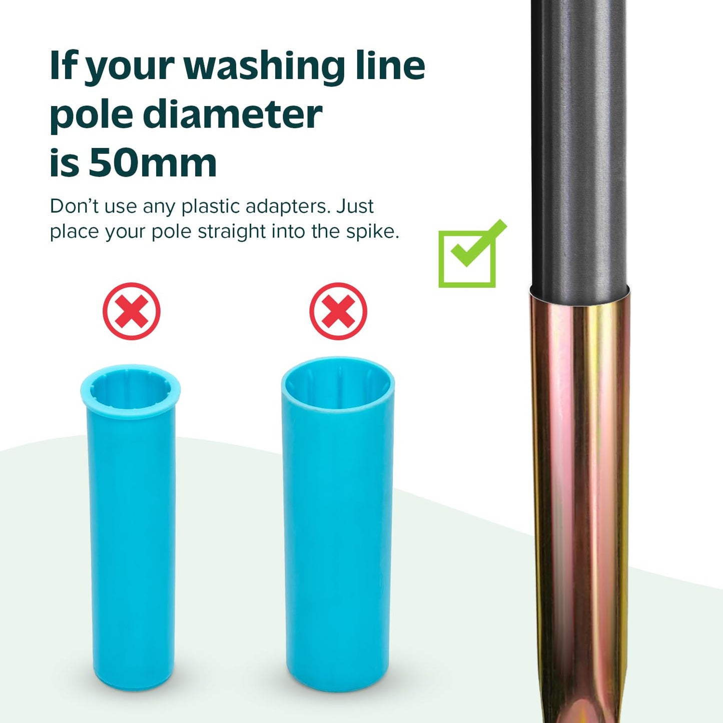 Rotary Washing Line Spike with 2x Plastic Adapters (32mm & 40mm)