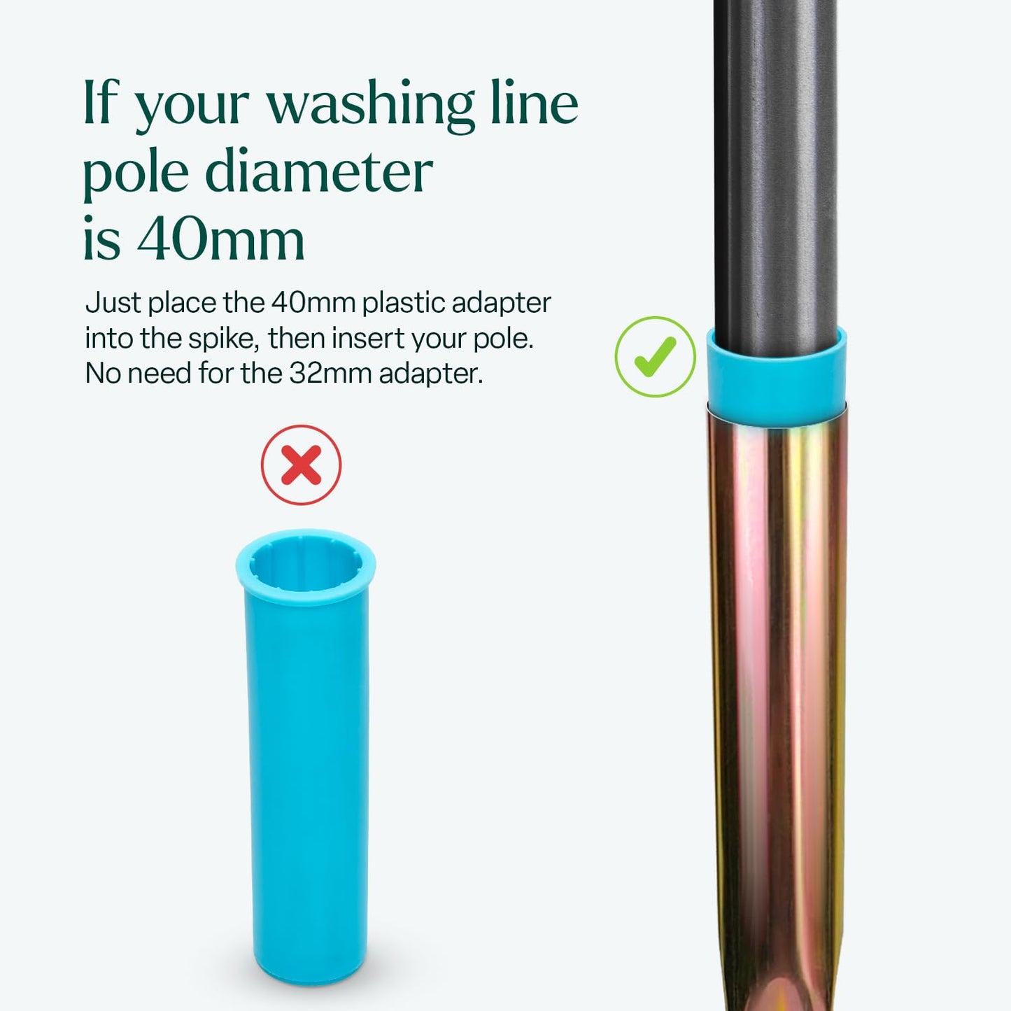 Rotary Washing Line Spike for Airer with 2 Plastic Adaptors