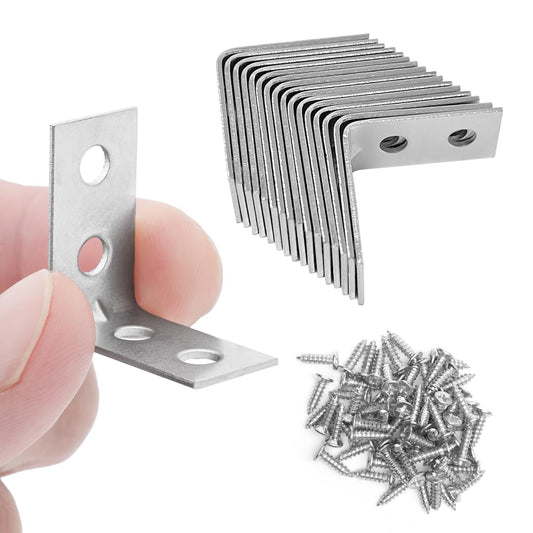 32 Pcs Corner Brackets for Wood with Screws - Galvanised L Shaped Brackets for Fixing and Repairing Furniture, Small Shelves, Windows, and Cabinets | 25mm x 25mm