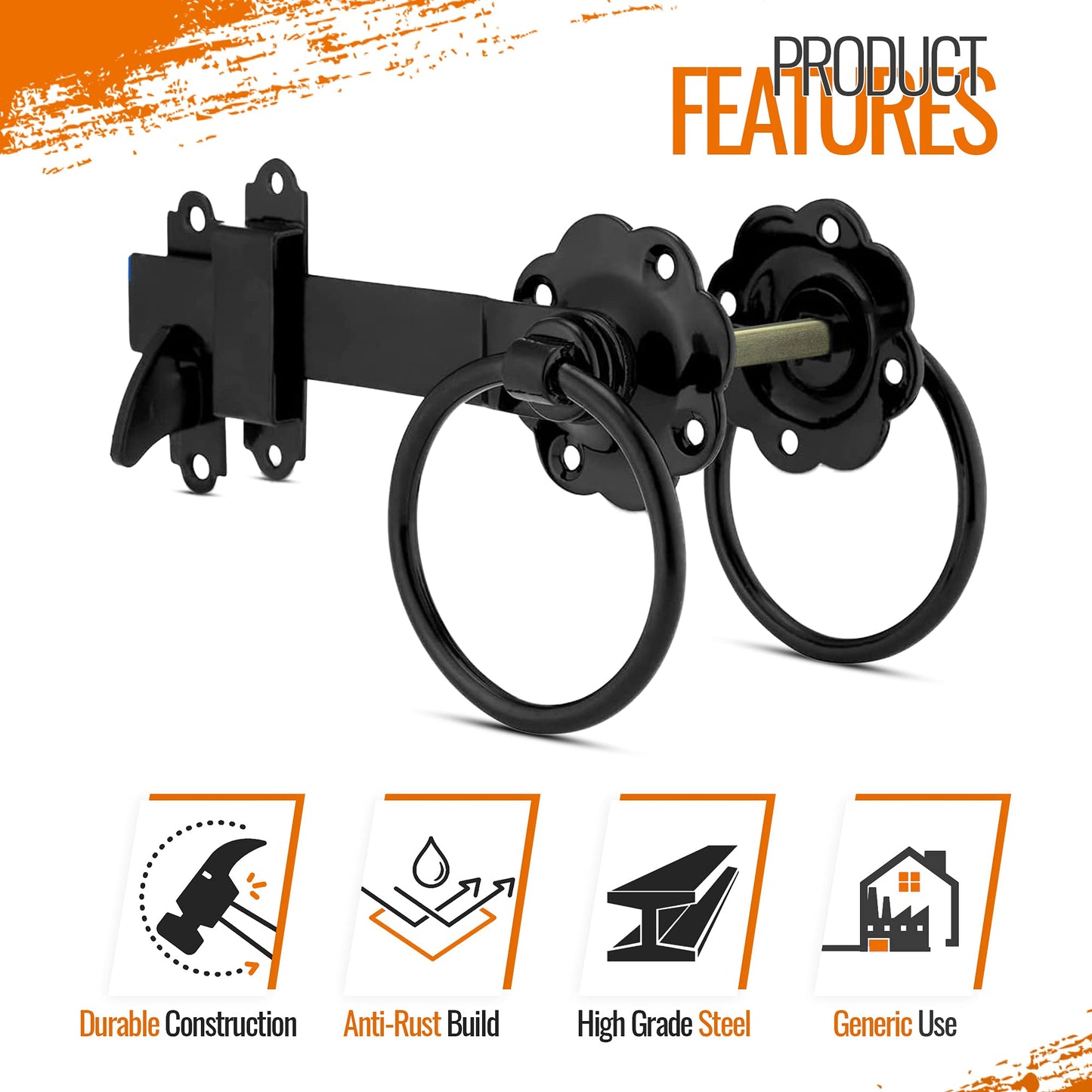 Ring Gate Latch for Wooden Gates Black 6"/150mm