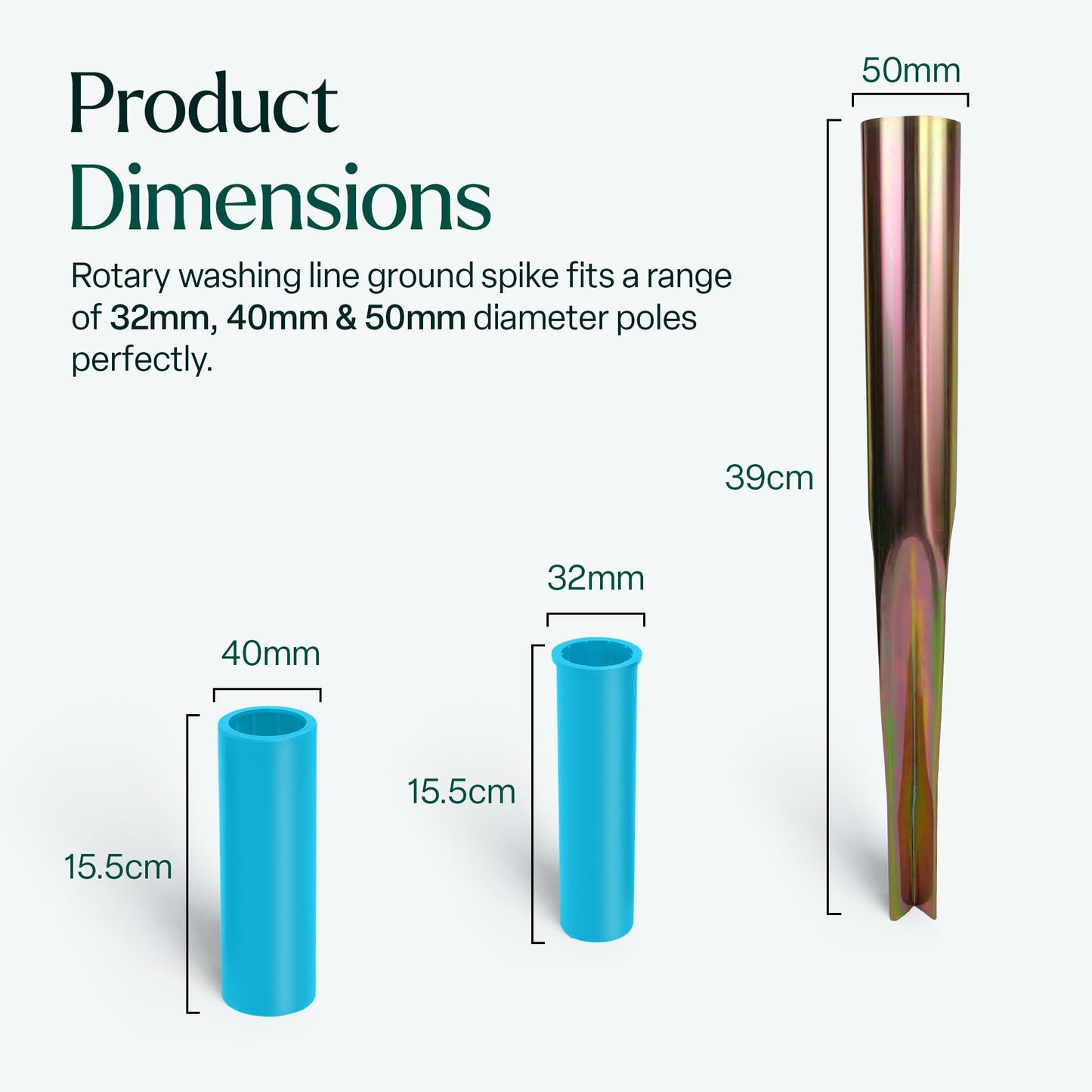 Rotary Washing Line Spike for Airer with 2 Plastic Adaptors