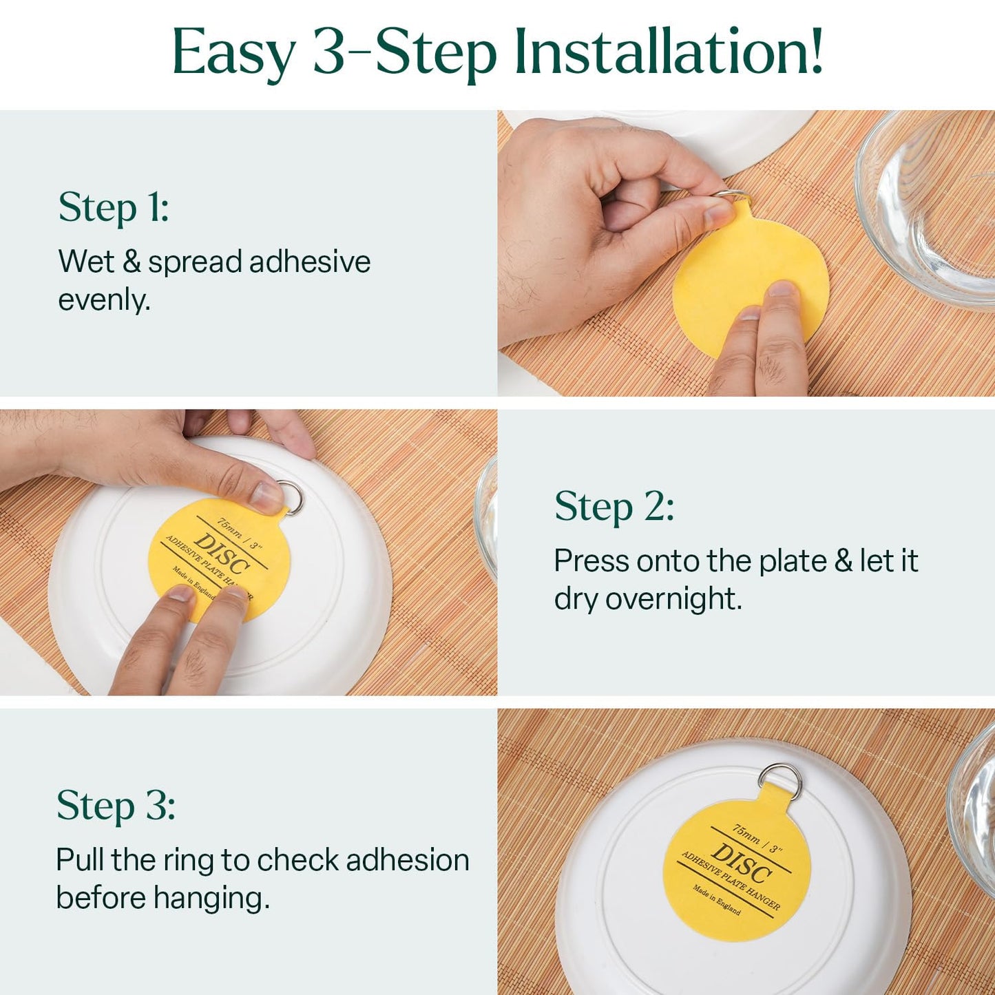 Disc Plate Hangers for Walls (75mm / 3'' (Pack of 5)), Yellow