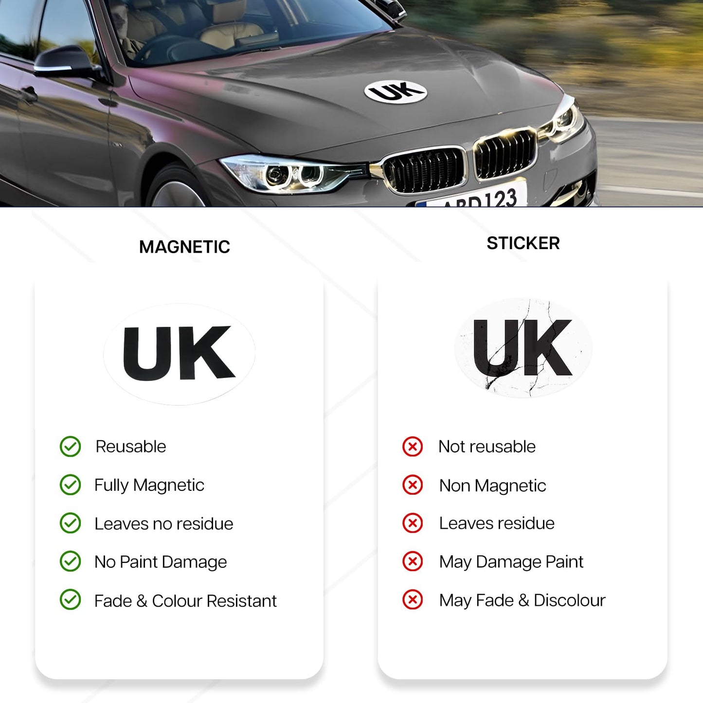 Magnetic UK Car Stickers for Europe | 178mm x 133mm