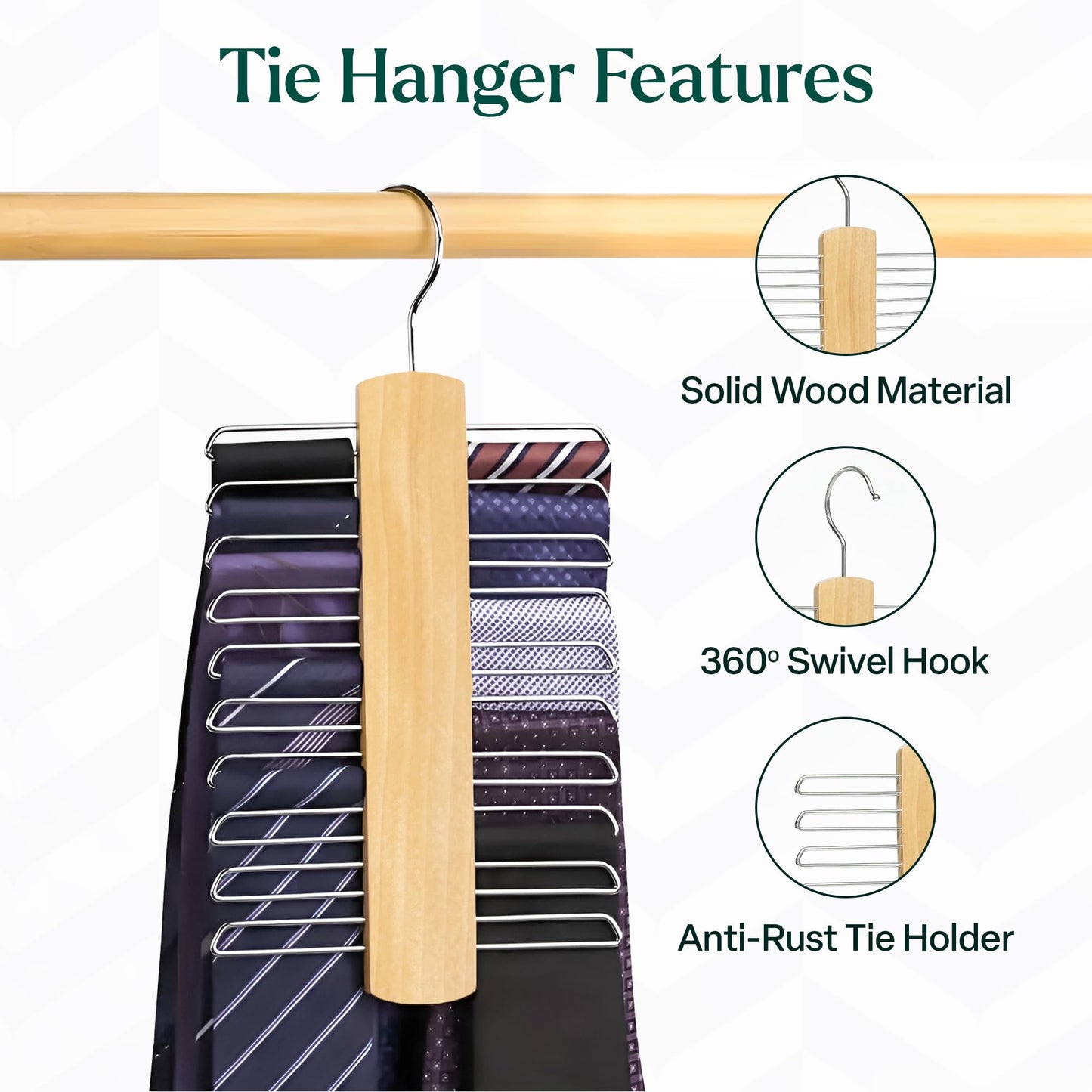 Wooden Tie Hangers as Wardrobe Organiser - 20 Chrome Bars