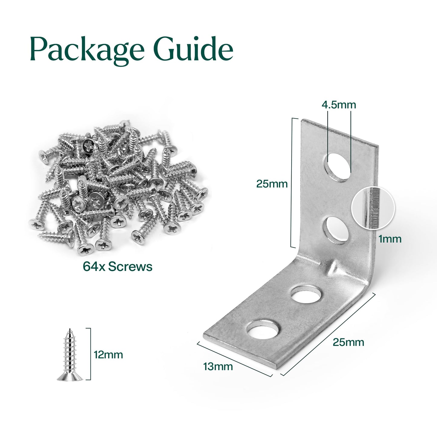 Angle Brackets for Wood Corner Bracket Galvanised L Shaped Brackets for Fixing and Repairing Furniture, Small Shelves, Windows, and Cabinets | 25mm x 25mm 16 Pcs