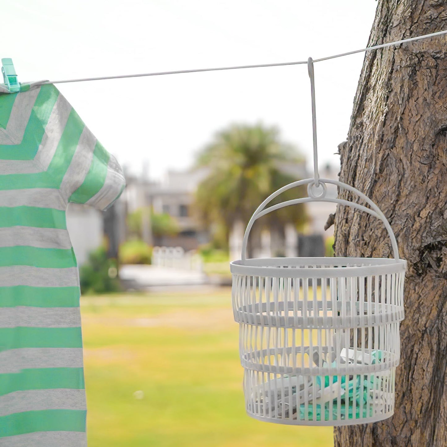 Peg Basket with 50 Pcs Clothes Pegs for Washing Line