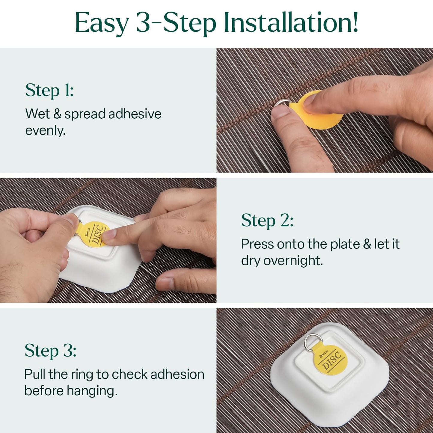 Wall Plate Hangers - Strong Invisible - Yellow, 30mm / 1.1''
