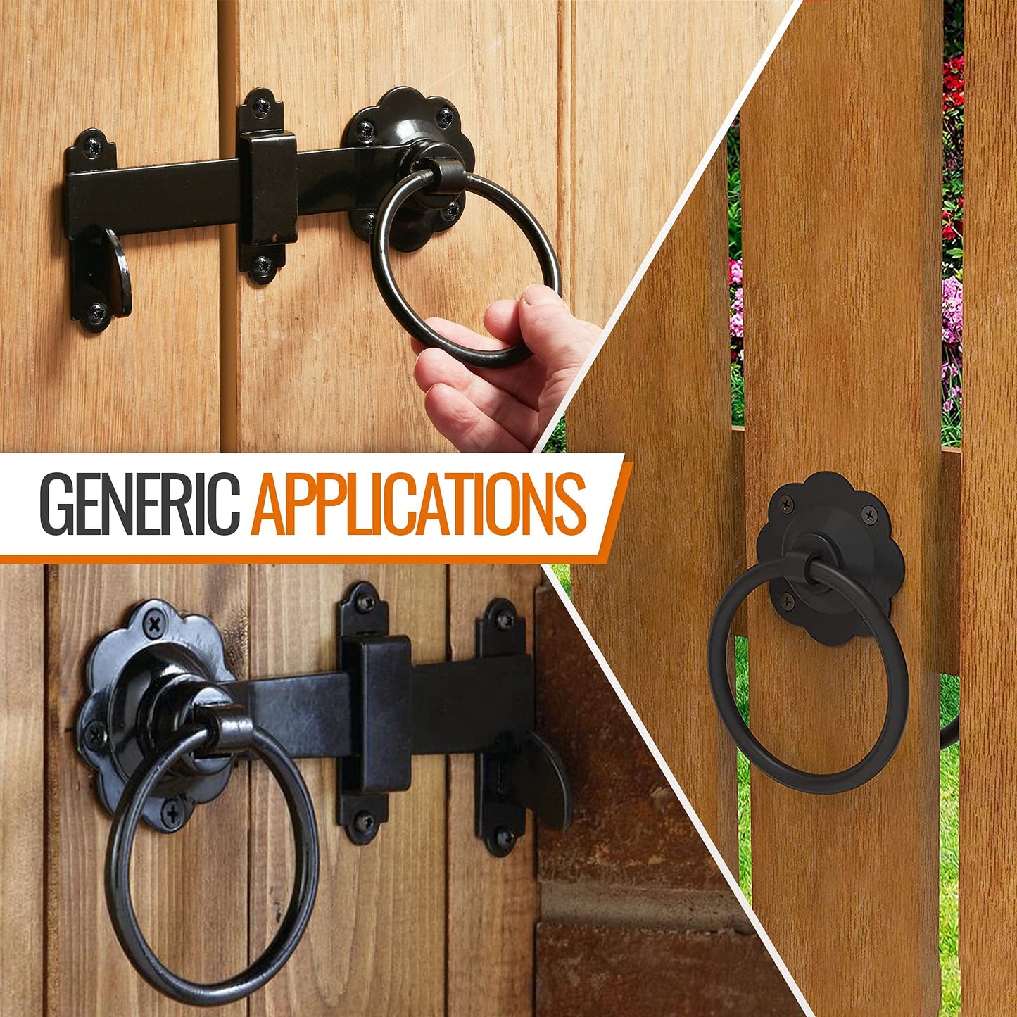 Ring Gate Latch for Wooden Gates Black 6"/150mm